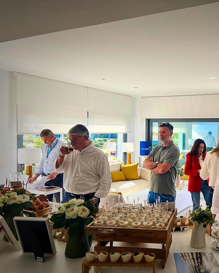 Clients looking at the catering table setup